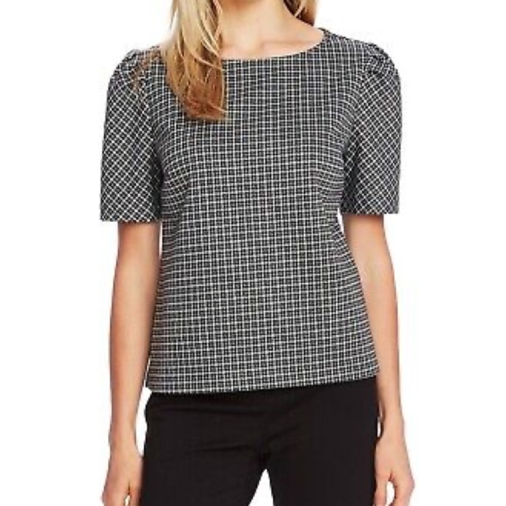 Vince Camuto Checked Elbow Length Puff Sleeve Top MSRP $79 Size XXL